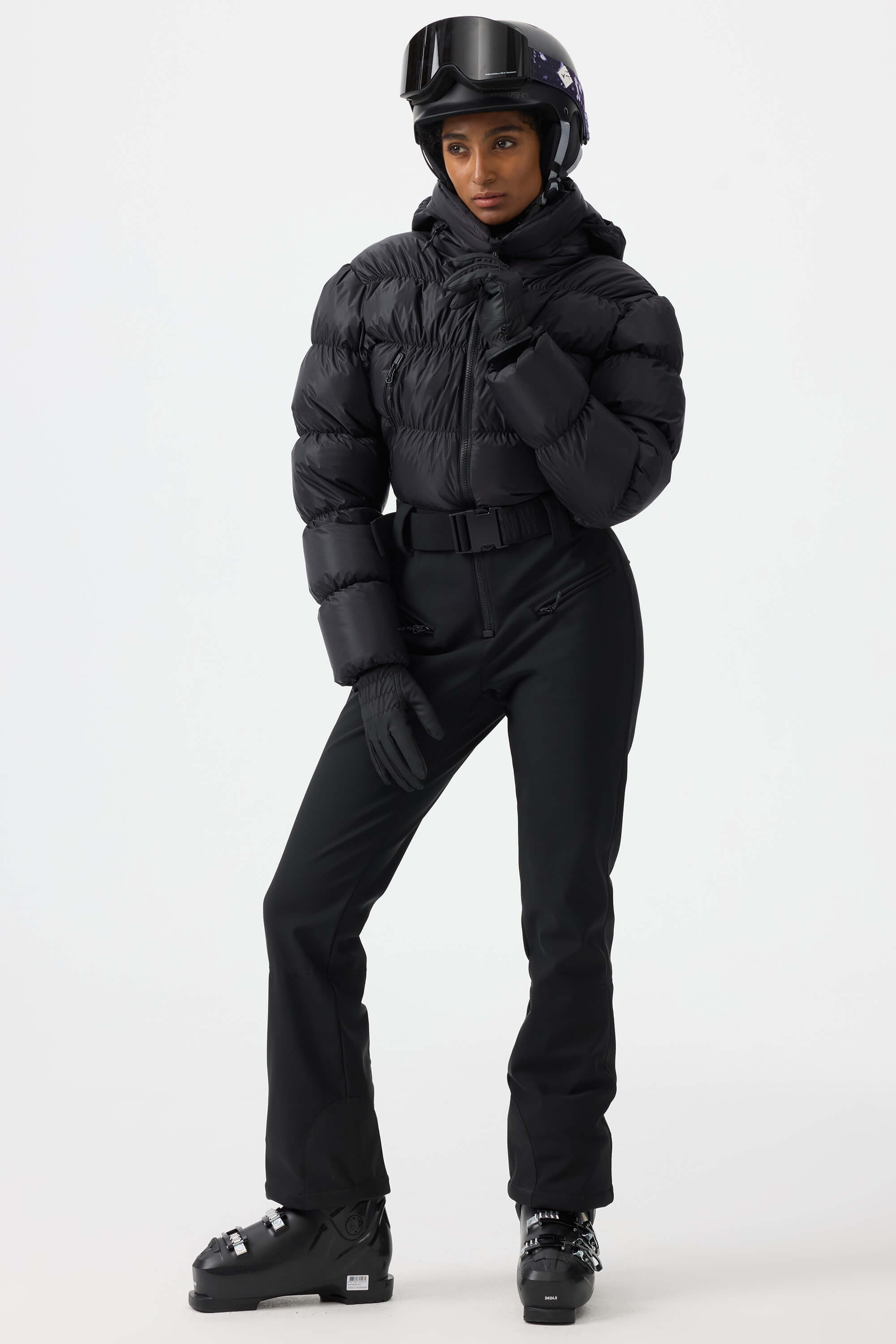 Women's Black Stain-Resistant Down One-Piece Ski Suit Snowboard Suit