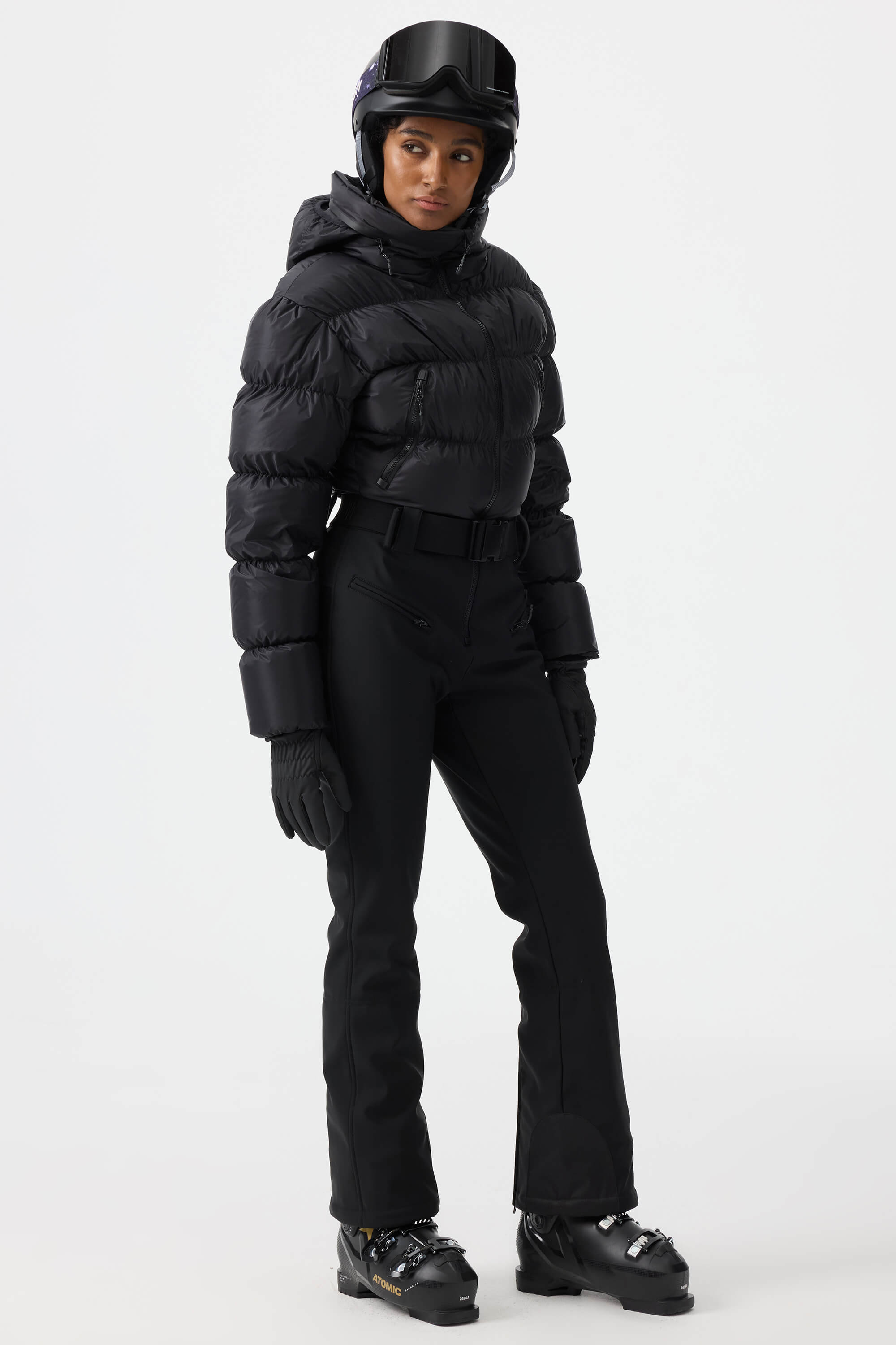 Women's Black Stain-Resistant Down One-Piece Ski Suit Snowboard Suit