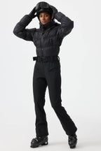Women's Neon Orange Stain-Resistant Down One-Piece Ski Suit Snowboard Suit