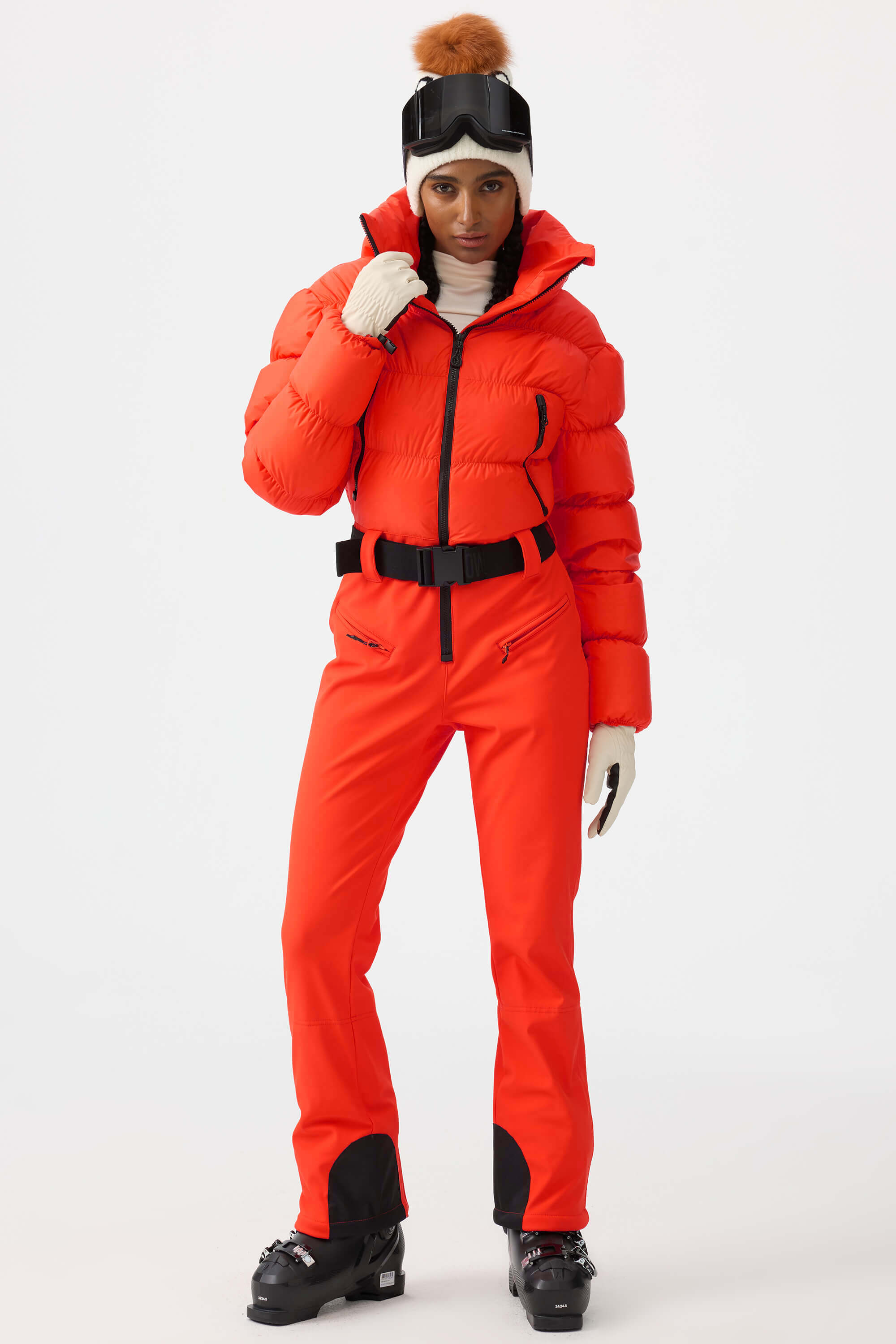 Women's White Stain-Resistant Down One-Piece Ski Suit Snowboard Suit