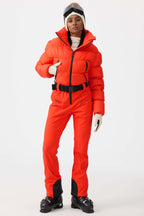 Women's Neon Orange Stain-Resistant Down One-Piece Ski Suit Snowboard Suit