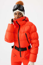 Women's Neon Orange Stain-Resistant Down One-Piece Ski Suit Snowboard Suit