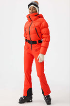 Women's Neon Orange Stain-Resistant Down One-Piece Ski Suit Snowboard Suit