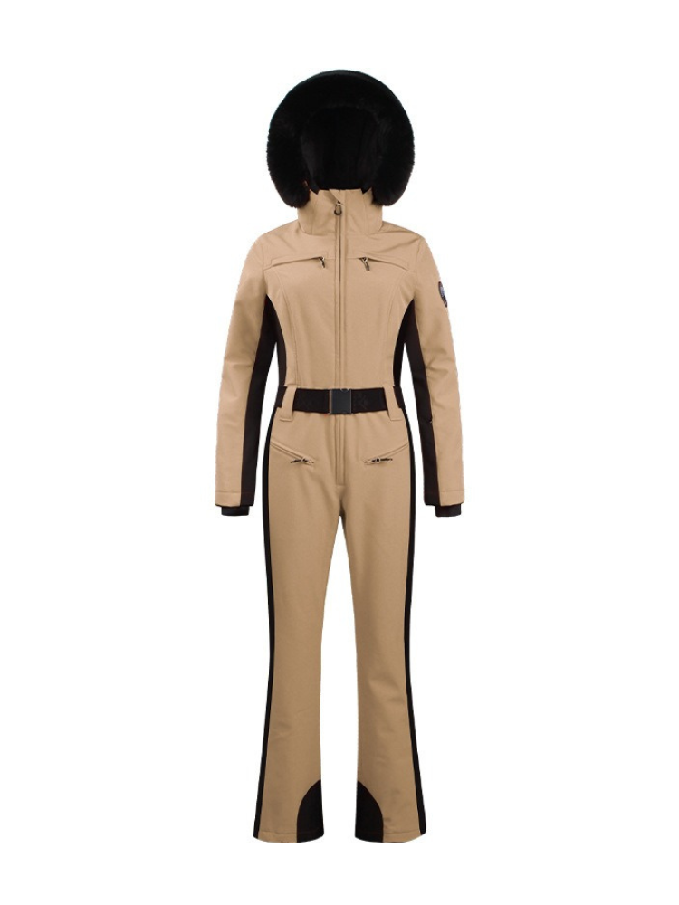 Women's Faux-Fur Slim Ski Jumpsuit One Piece Ski Suit