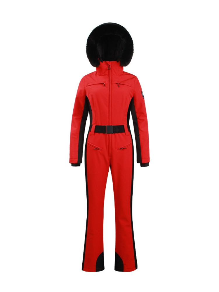 Women's Faux-Fur Slim Ski Jumpsuit One Piece Ski Suit