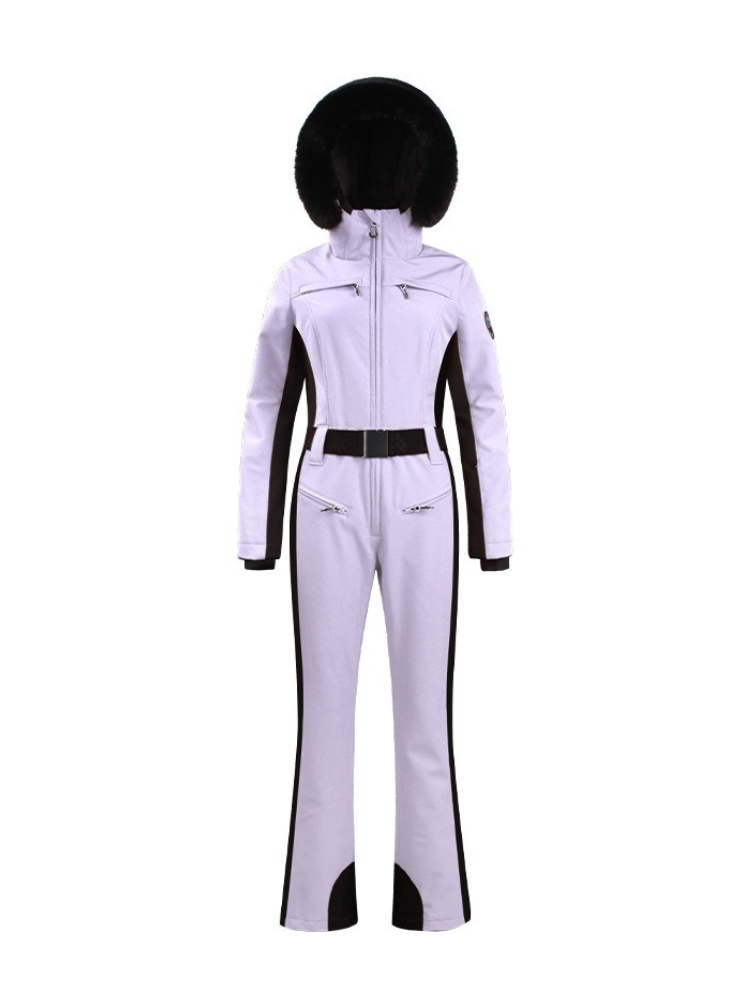 Women's Faux-Fur Slim Ski Jumpsuit One Piece Ski Suit