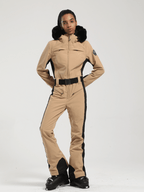 Women's Faux-Fur Slim Ski Jumpsuit One Piece Ski Suit