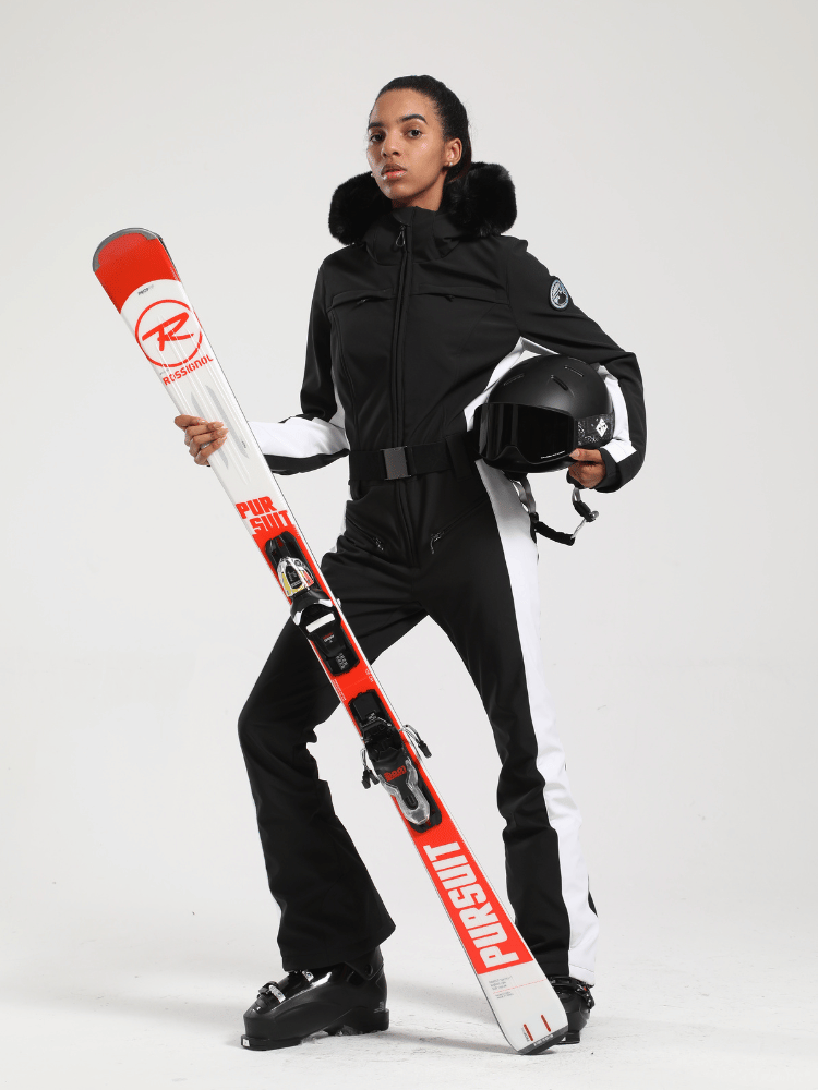 Women's Faux-Fur Slim One Piece Ski Suits