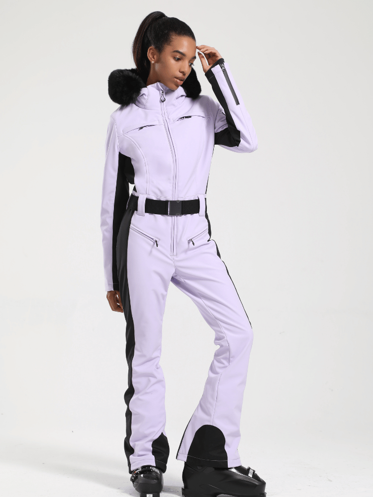 Women's Faux-Fur Slim Ski Jumpsuit One Piece Ski Suit