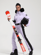 Women's Faux-Fur Slim Ski Jumpsuit One Piece Ski Suit