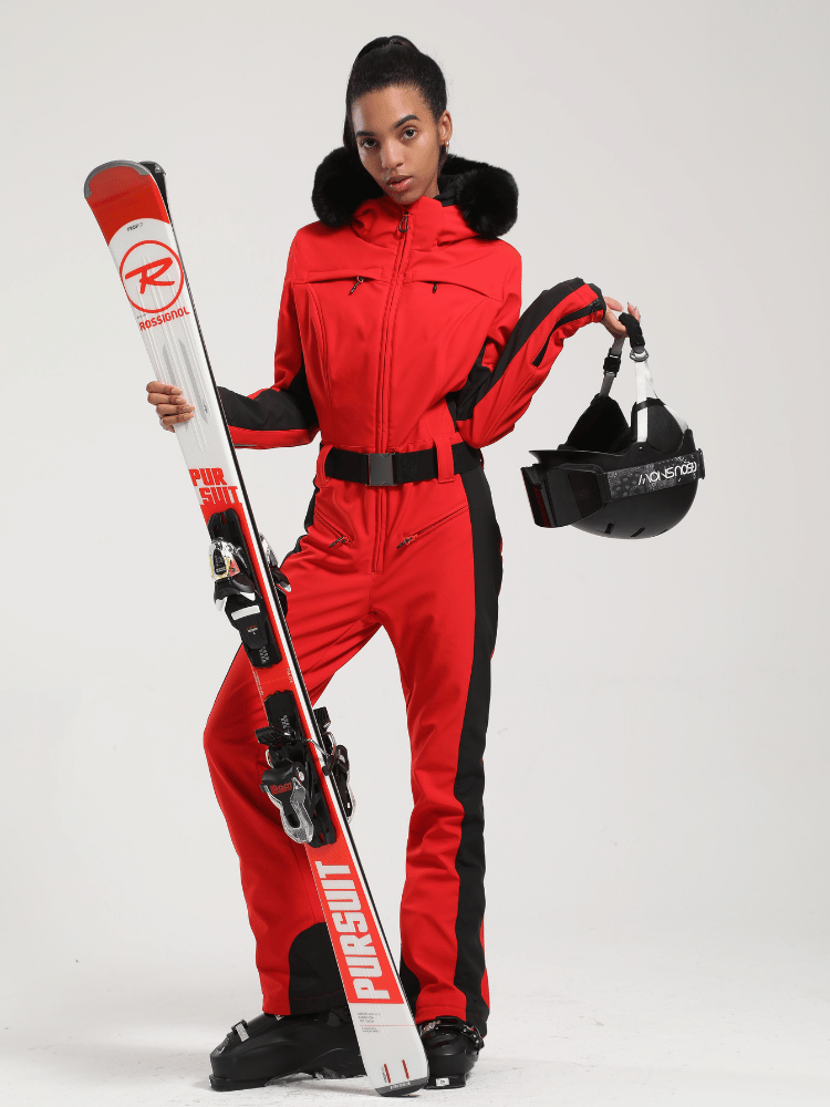 Women's Faux-Fur Slim One Piece Ski Suits