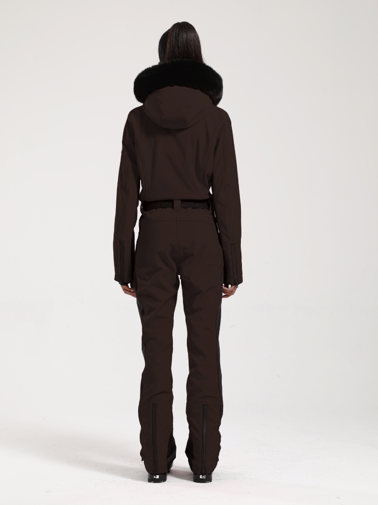 Women's Faux-Fur Slim Ski Jumpsuit One Piece Ski Suit