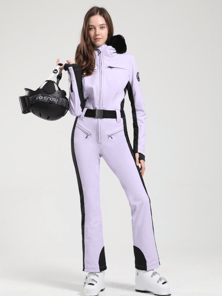 Women's Faux-Fur Slim Ski Jumpsuit One Piece Ski Suit