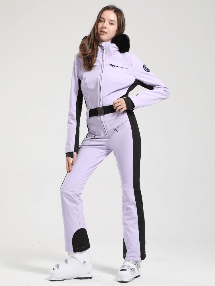 Women's Faux-Fur Slim Ski Jumpsuit One Piece Ski Suit