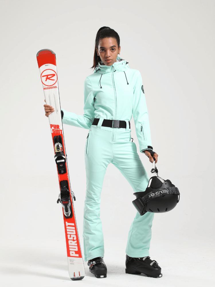 Womens One Piece Snowsuit Belted Flare Slim Ski Suits