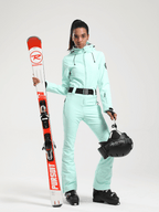 Womens One Piece Snowsuit Belted Flare Slim Ski Suits