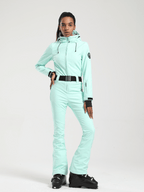 Womens One Piece Snowsuit Belted Flare Slim Ski Suits