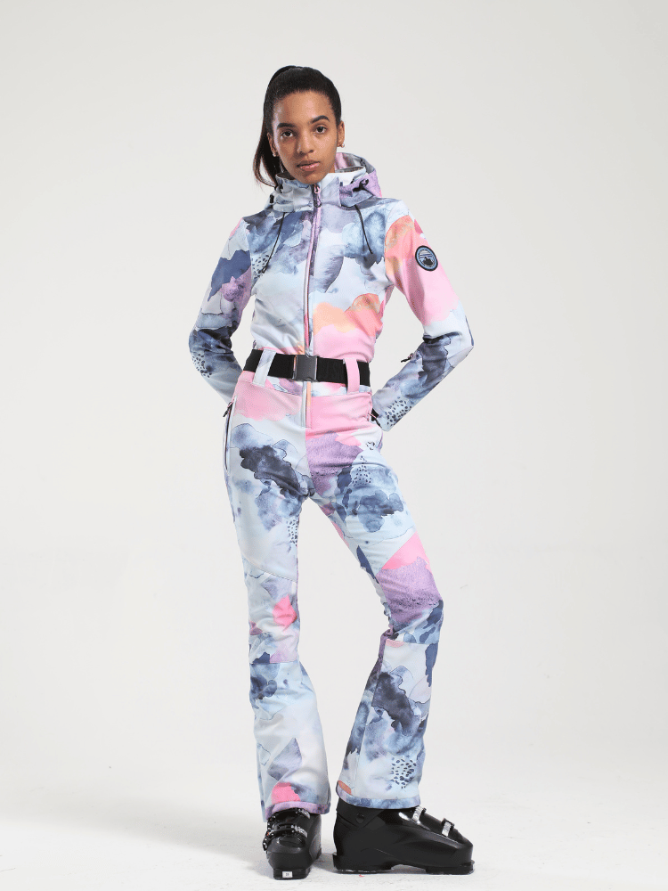 Women's Belted Flare Slim One Piece Ski Suits