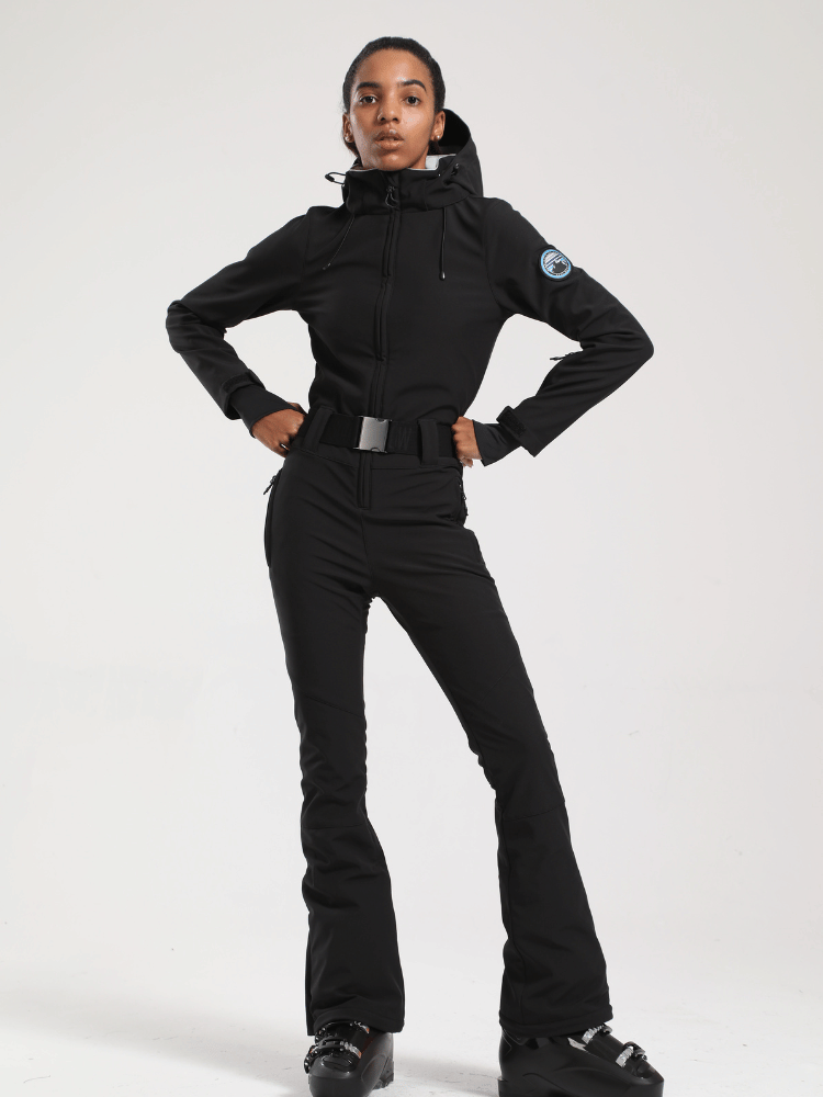 Women's Belted Flare Slim One Piece Ski Suits
