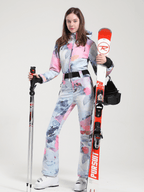 Women's Belted Flare Slim One Piece Ski Suits