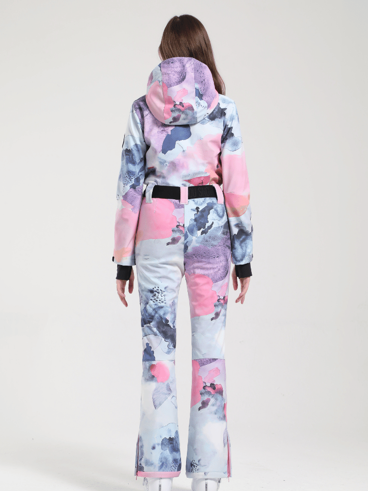 Women's Belted Flare Slim One Piece Ski Suits