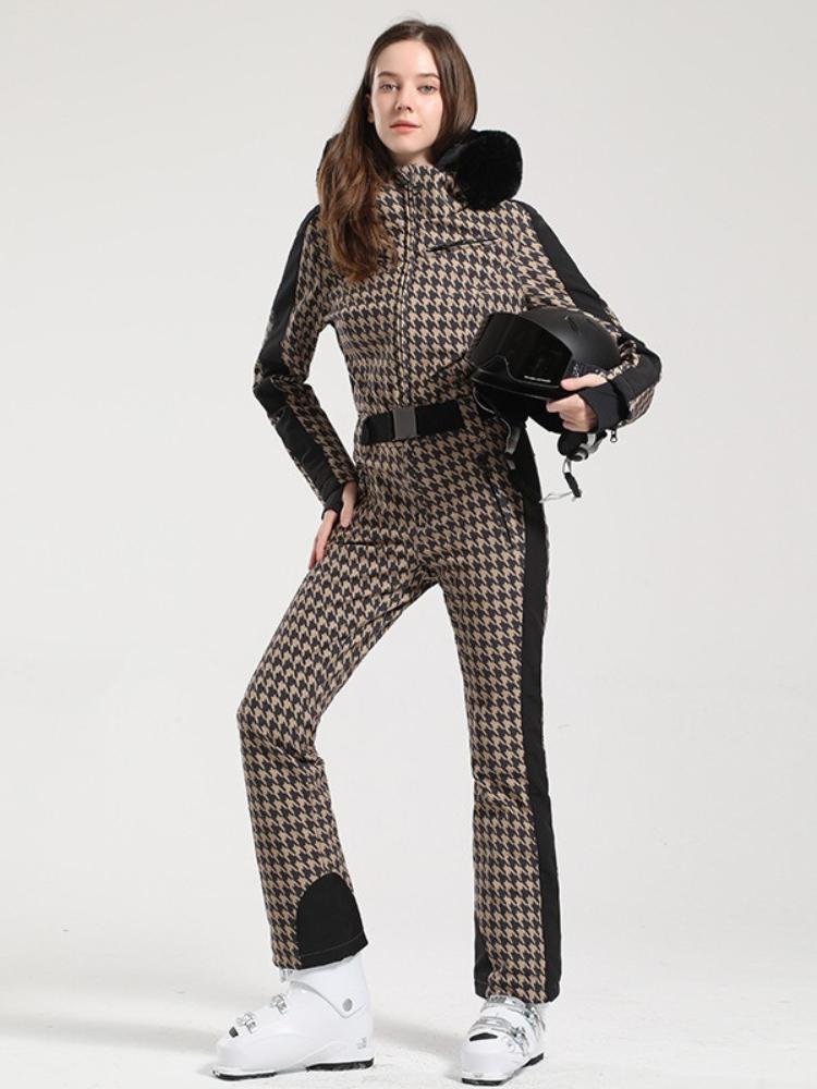Women' One Piece Ski Suits Classic Faux-Fur Ski Jumpsuit