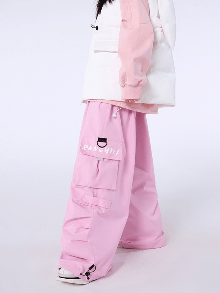 Men's Streetwear Style Cargo Baggy Snow Pants with Wide Legs