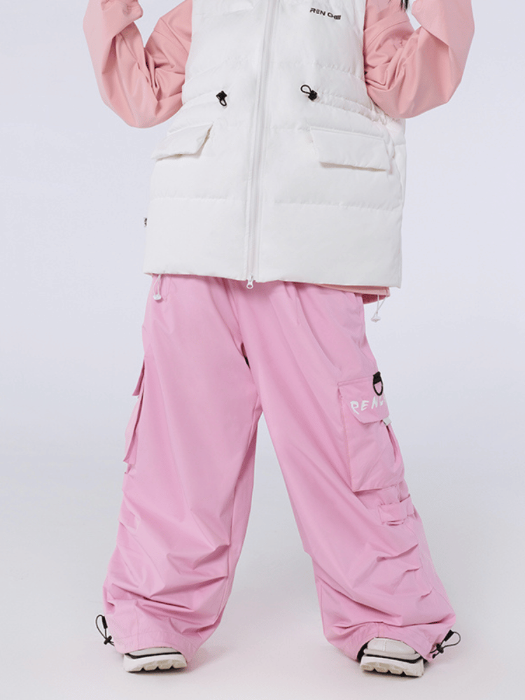 Men's Streetwear Style Cargo Baggy Snow Pants with Wide Legs