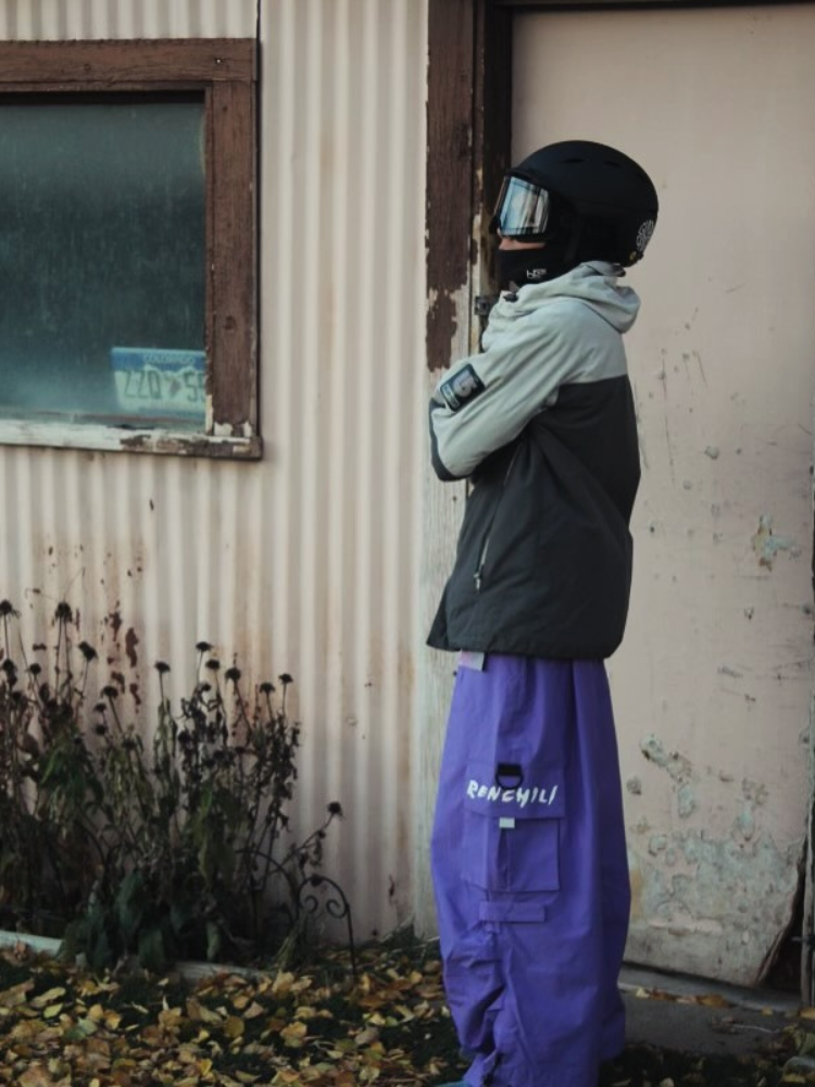 Men's Streetwear Style Cargo Baggy Snow Pants with Wide Legs