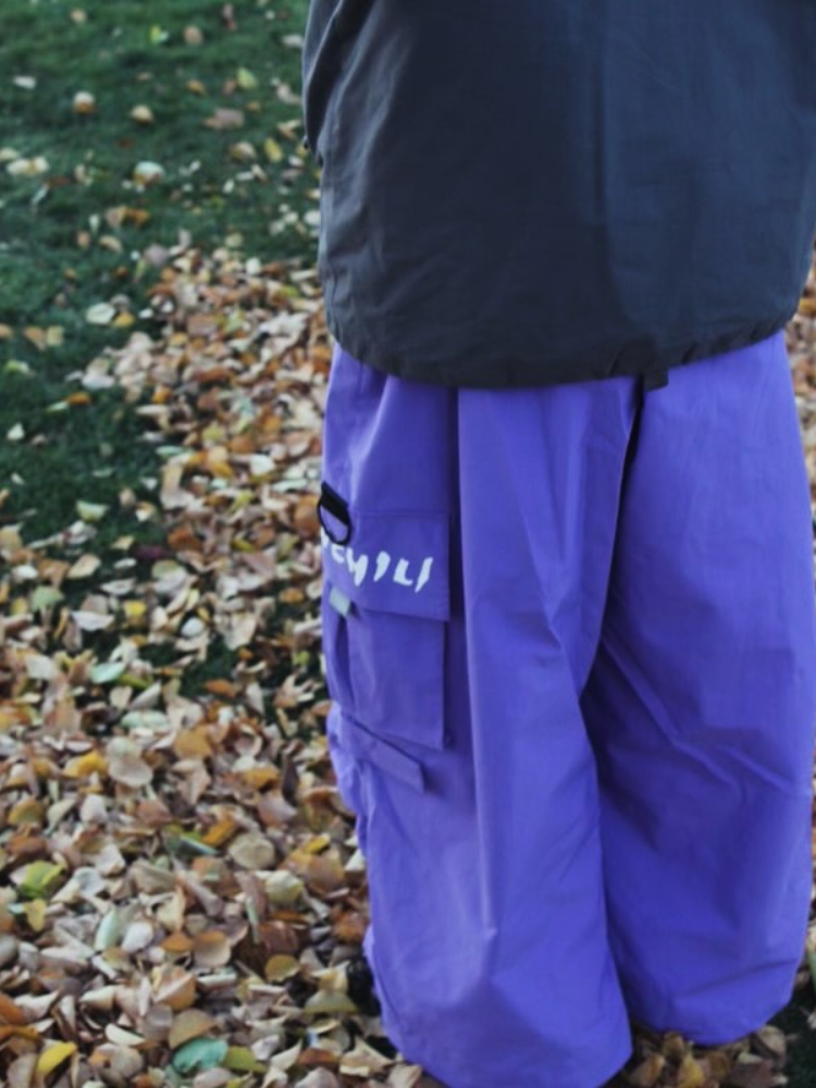 Men's Streetwear Style Cargo Baggy Snow Pants with Wide Legs