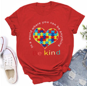 Autism Awareness Heart Puzzle Piece Be Kind T-Shirt