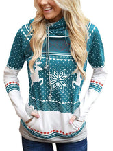 Load image into Gallery viewer, Women&#39;s Christmas Print Zipper Pocket Hooded With Leaky Finger-Red/
