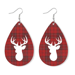 Christmas Elk Snowman Leather Earrings