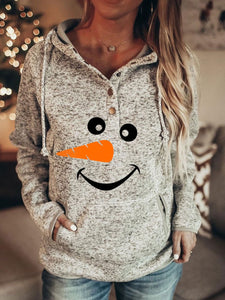 Women's Christmas Snowman Smiley Print Hoodie