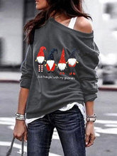 Load image into Gallery viewer, Ladies Santa Printed Long Sleeve Oblique Shoulder Sweatshirt
