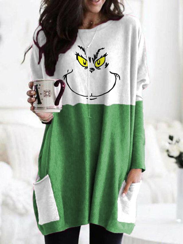 Grinch Face Colorblock Long Sleeve T-Shirt