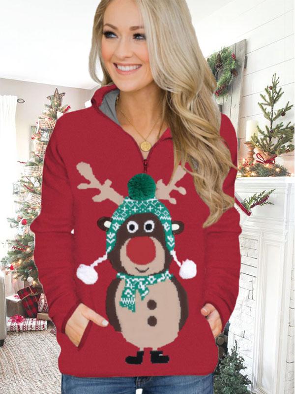 Women's Christmas Elk Print Casual Cute Sweatshirt