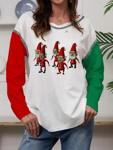 Women's Casual Loose Christmas 5 Christmas Dwarfs Print Pullover Sweater