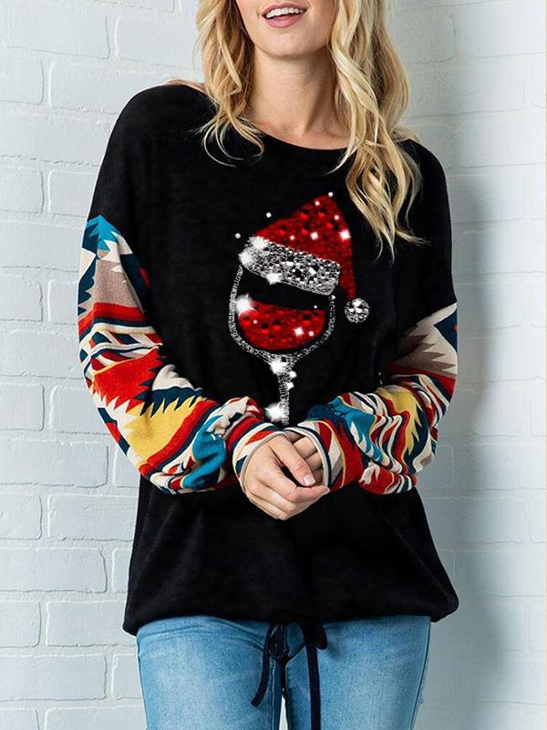 Ladies Christmas patchwork printed sweater
