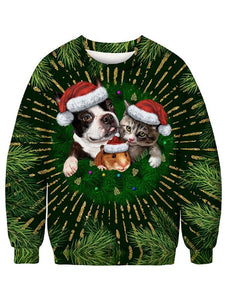 Women's Christmas Dog Printed Sweater-white/pink/red/green,4size