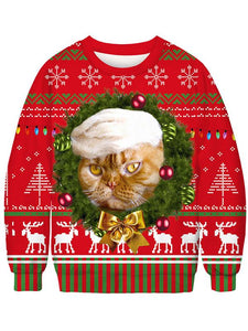 Women's Christmas Cat Printed Sweater-8color/4size