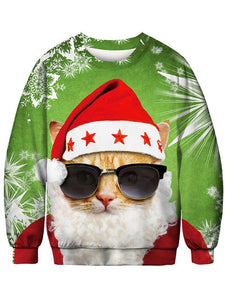 Women's Christmas Cat Printed Sweater-8color/4size