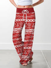 Load image into Gallery viewer, Ladies Christmas floral print casual loose-fitting drawstring wide-leg trousers
