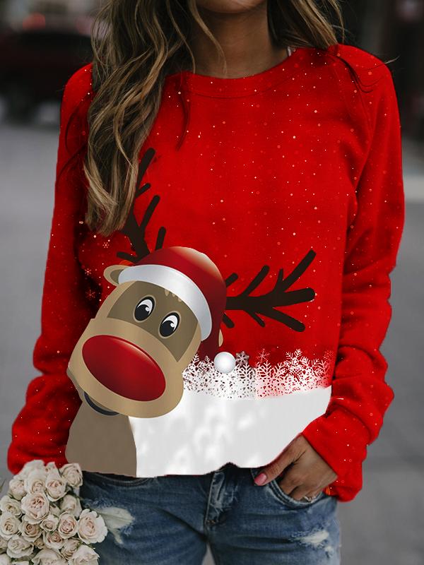 Reindeer Printed Christmas Sweatshirt