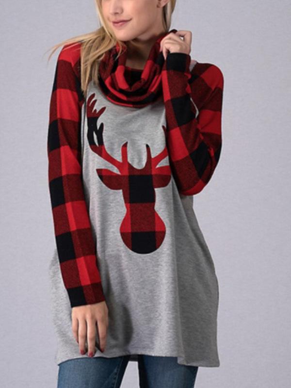 Women's Christmas Elk Print Long Sleeve Long Loose Sweatshirt