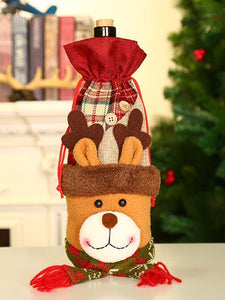 Christmas Santa Snowman Elk Wine Bottle Decoration Set