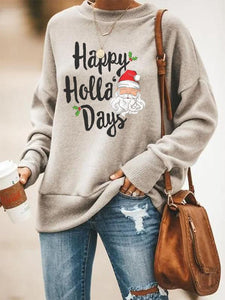 Women's Casual Loose Christmas Happy Holla' Days Letter Pattern Printed Pullover Sweater