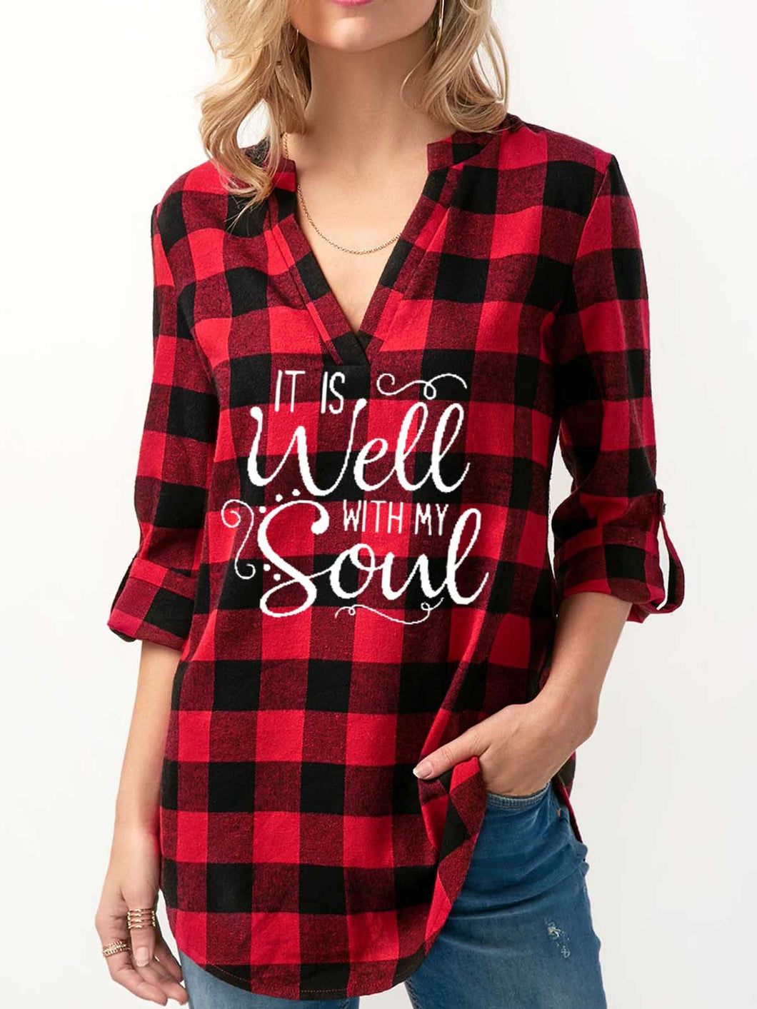 Women's It Is Well With My Soul Plaid Shirt