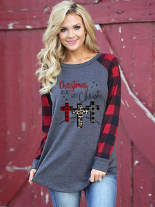 Women's Christmas Begins With Christ Cross Print T-shirt
