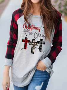 Women's Christmas Begins With Christ Cross Print T-shirt